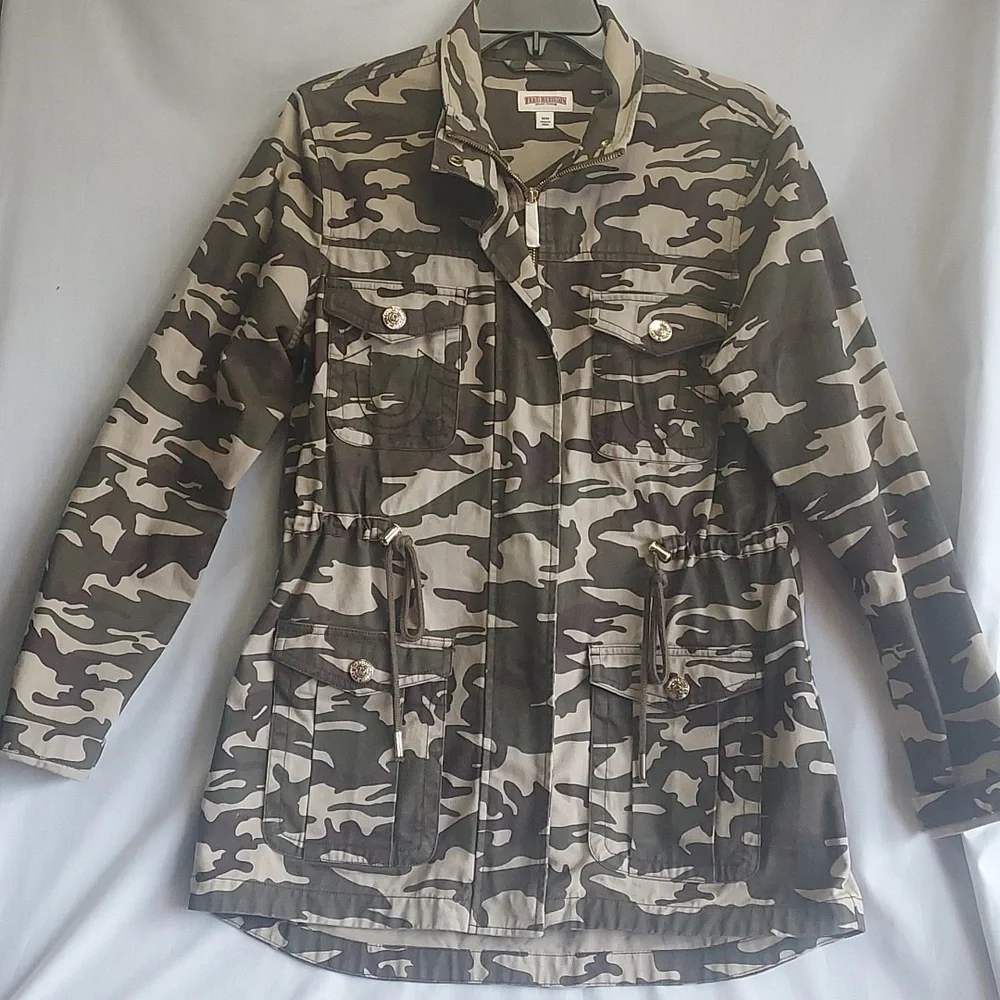 True Religion Womens Olive Camo Military Jacket Size Medium‎